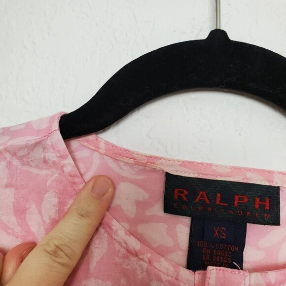 Ralph Lauren Floral Cotton Top Size XS Floral Half Button 3/4 Sleeve Pink FLAW - Picture 7 of 10